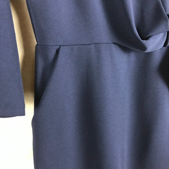 ESTELLE Indigo Structured Crepe Faux Wrap Sheath Dress SMALL - Picture 8 of 10
